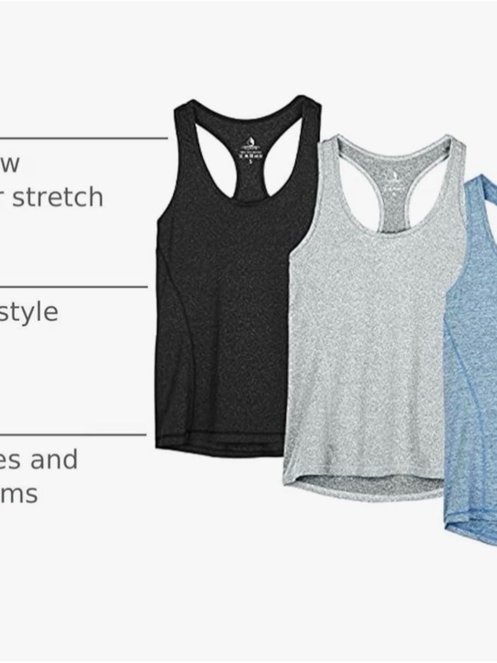 Workout            Racerback Performance Tank - Black, Light Blue, Heather Gray